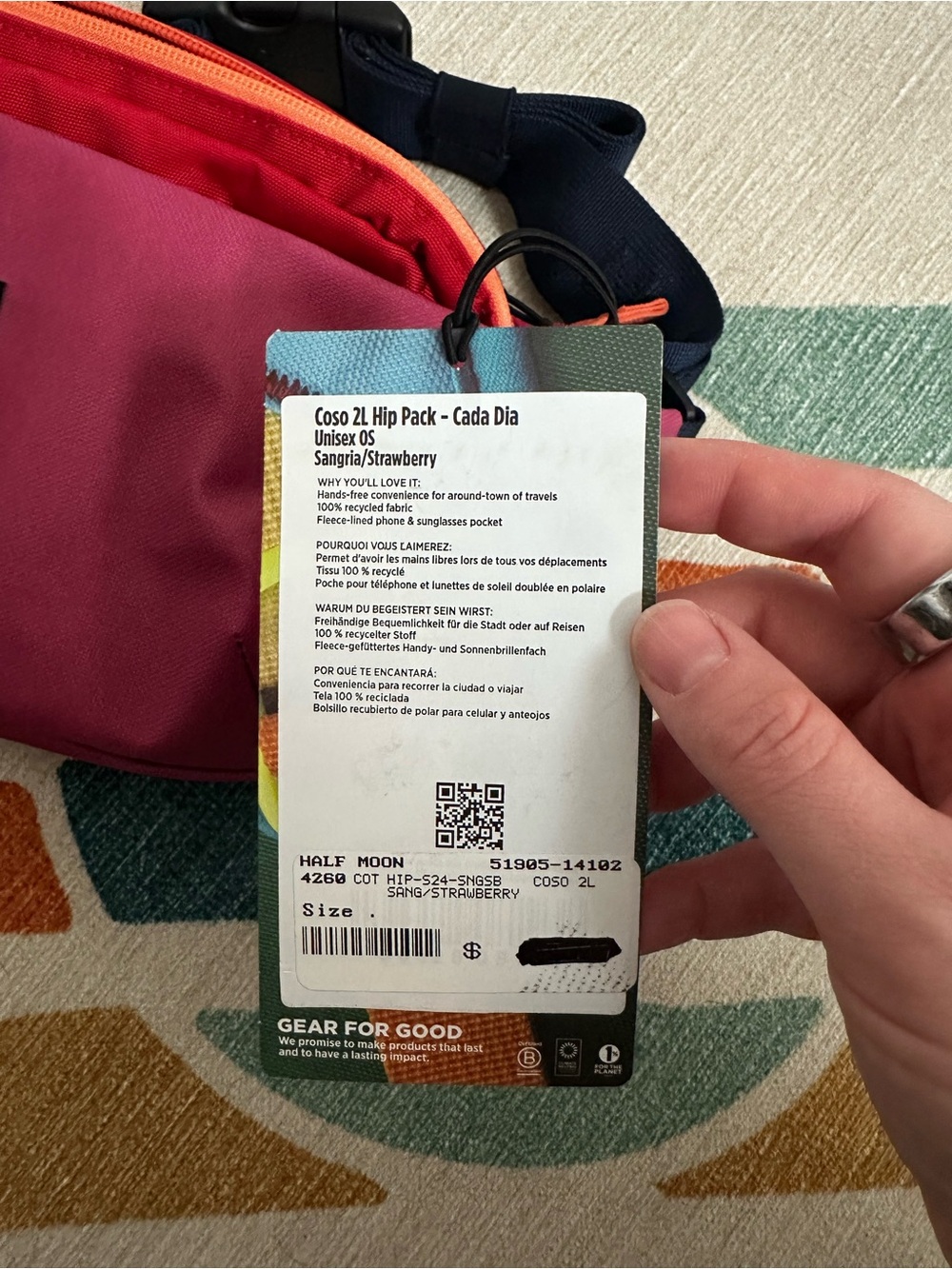 cotopaxi magenta waist pack with orange zipper and navy strap - Picture 2 of 2